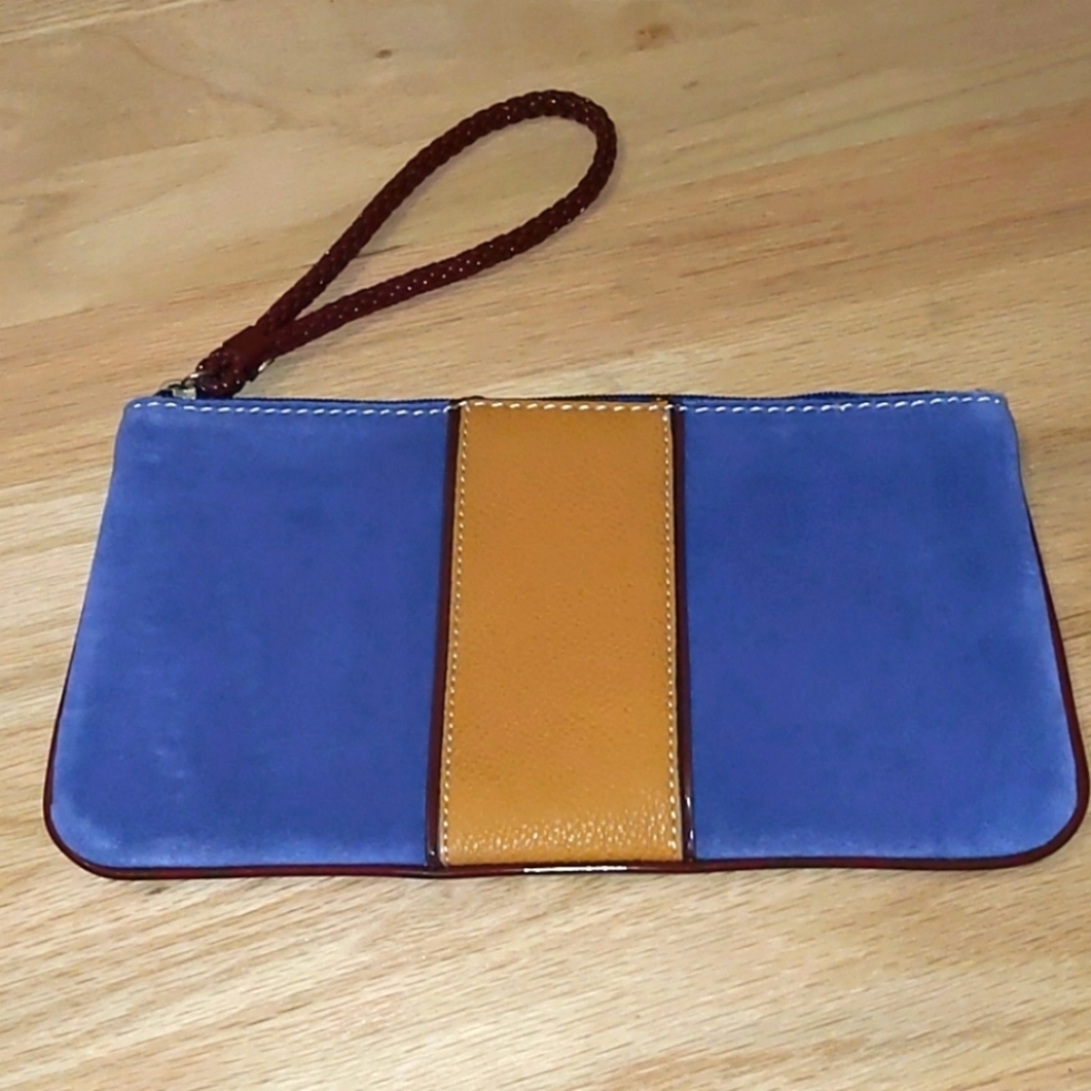 LOFT blue suede wristlet